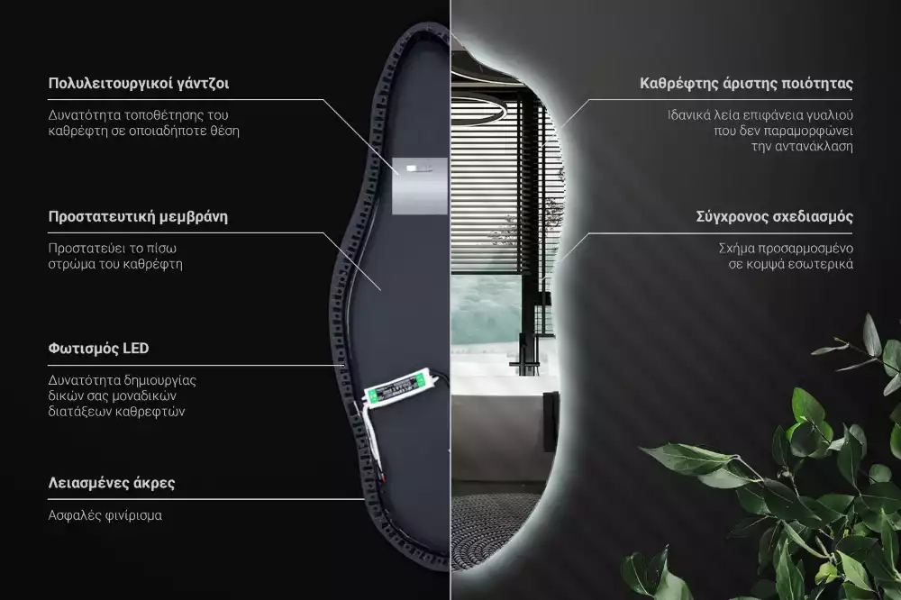 Specchio asimmetrico led elegante