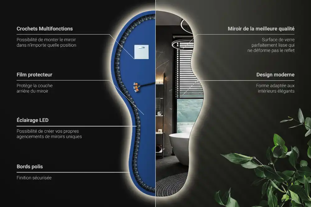 Specchio da parete irregolare con retroilluminazione elegante