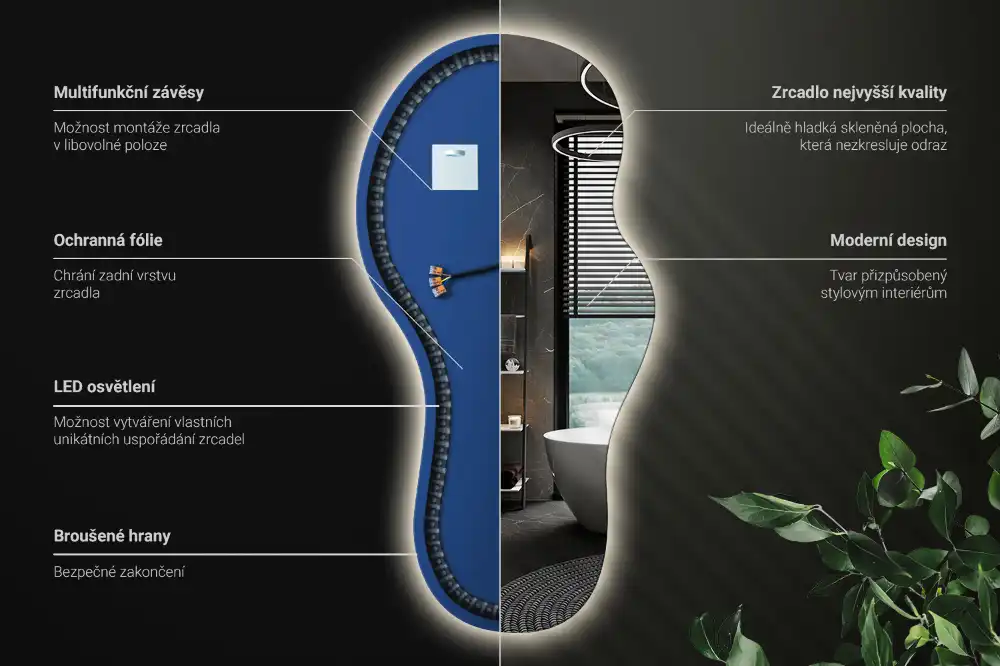 Specchio da parete irregolare con retroilluminazione elegante