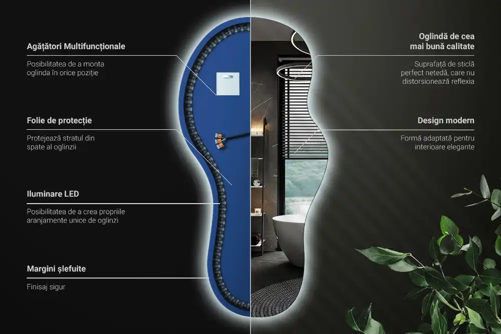 Specchio da parete irregolare con retroilluminazione elegante