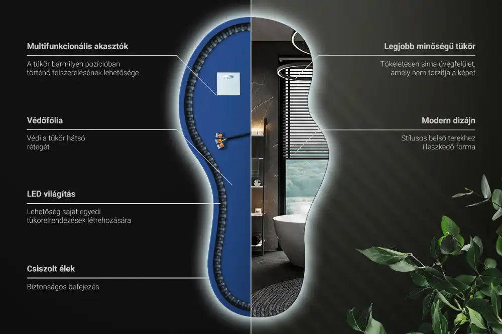 Specchio da parete irregolare con retroilluminazione elegante