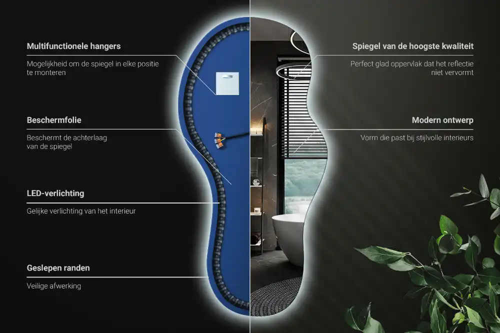 Specchio da parete irregolare con retroilluminazione elegante