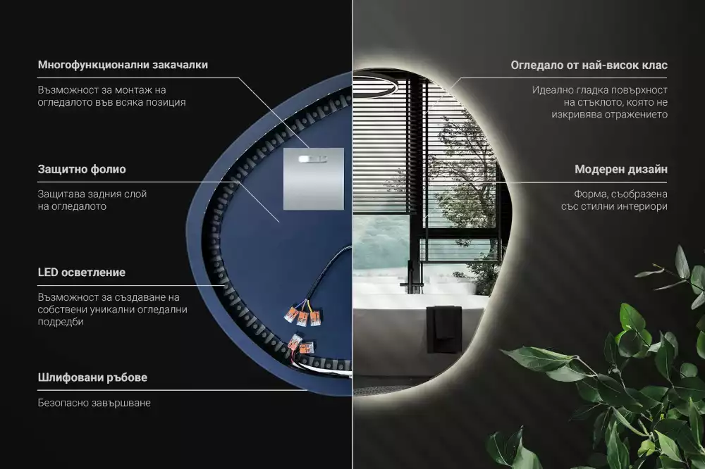 Specchio asimmetrico led a parete