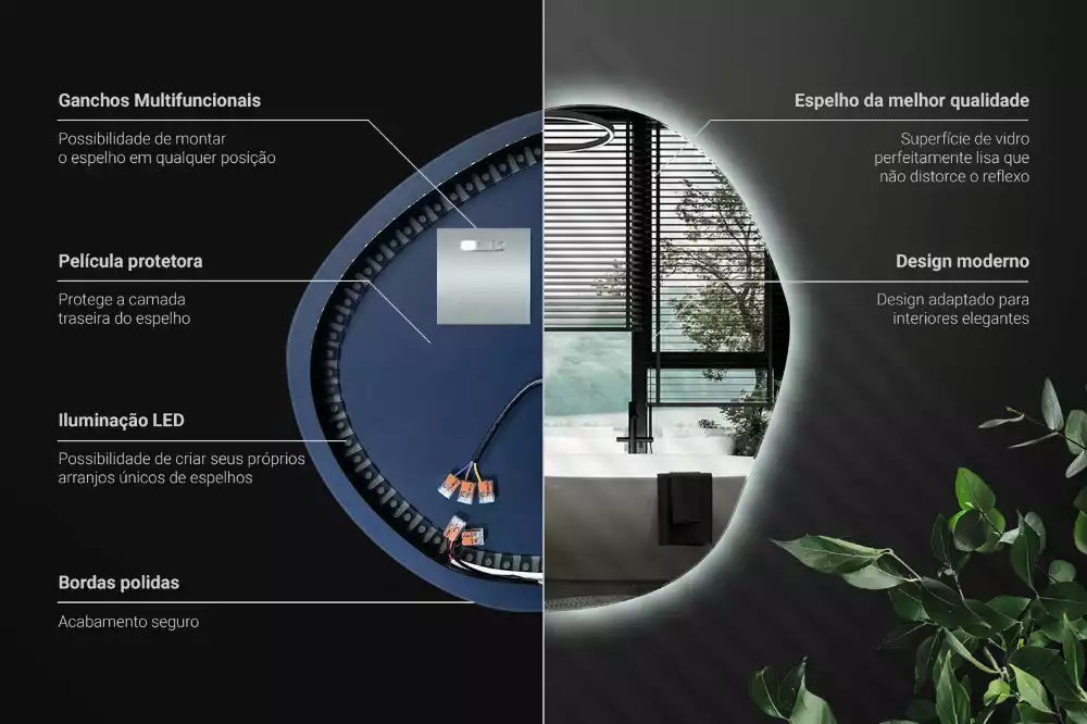 Specchio asimmetrico led a parete