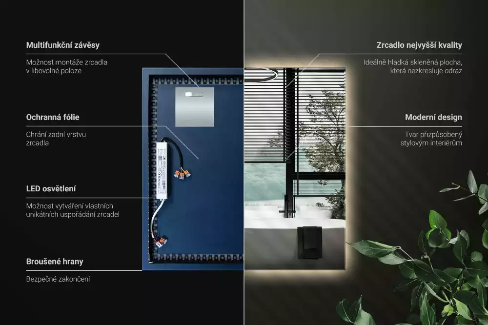 Specchio quadrato LED moderno