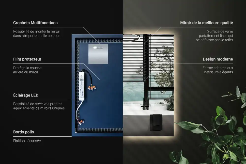 Specchio quadrato LED moderno