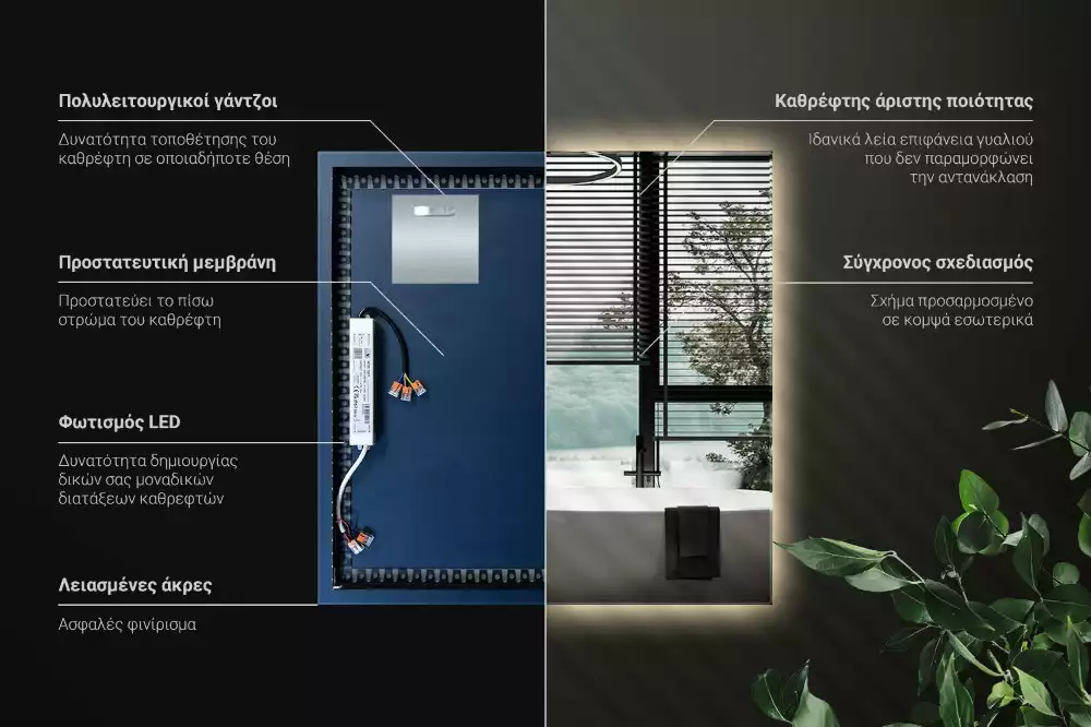 Specchio quadrato LED moderno