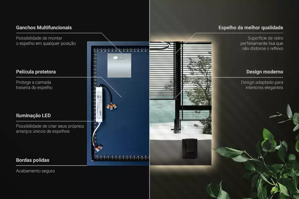 Specchio quadrato LED moderno