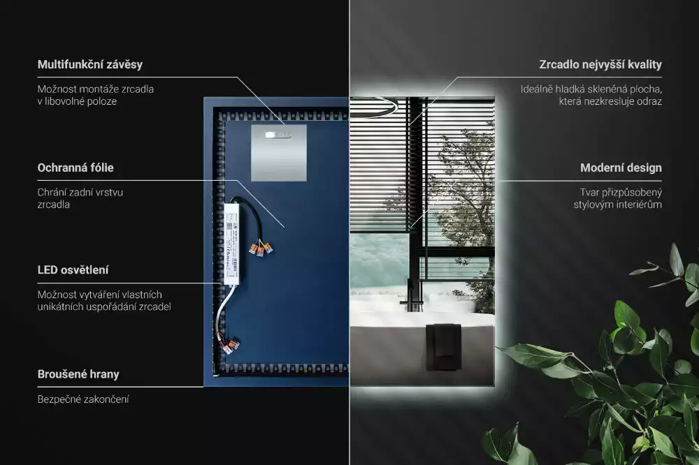 Specchio quadrato LED moderno