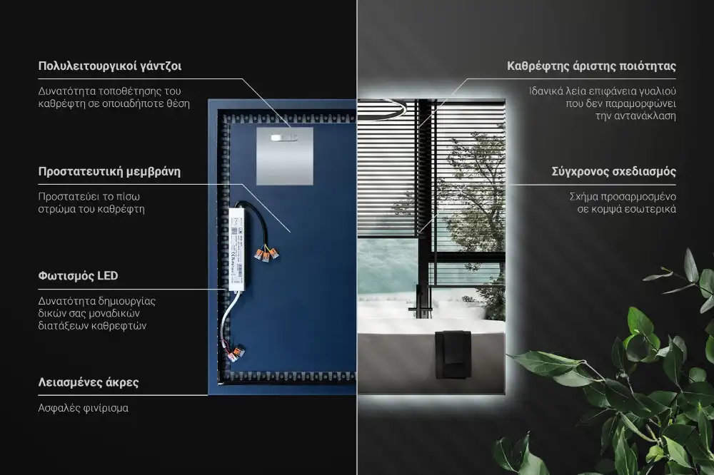 Specchio quadrato LED moderno