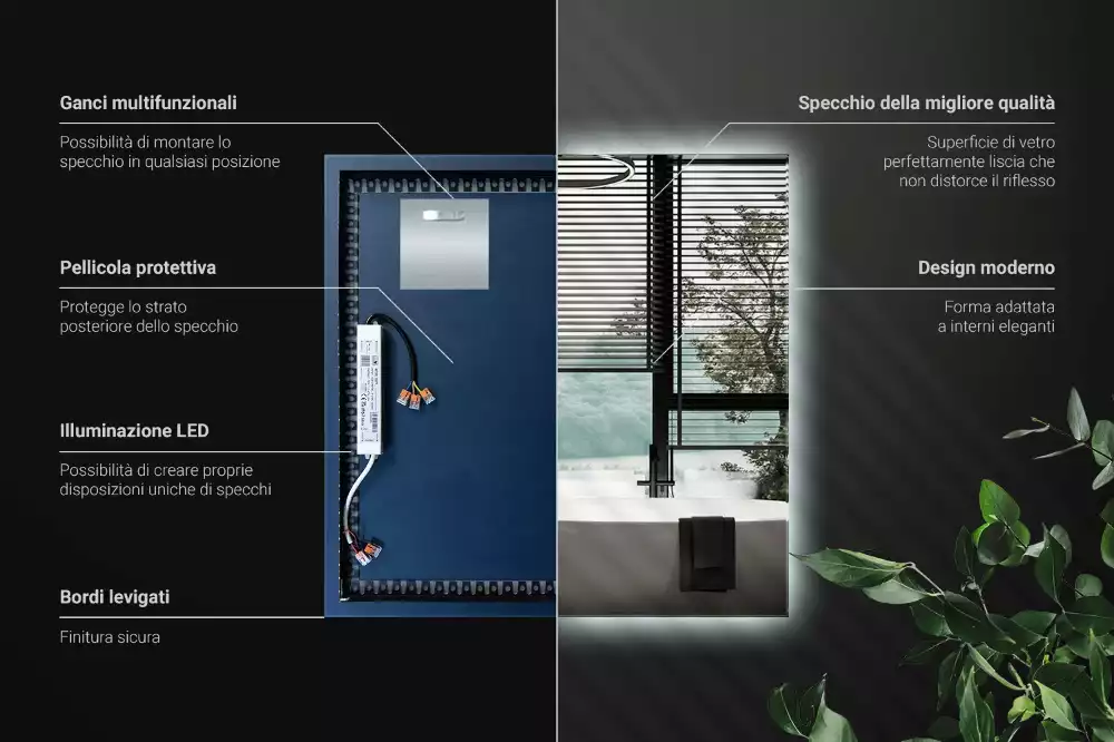 Specchio quadrato LED moderno