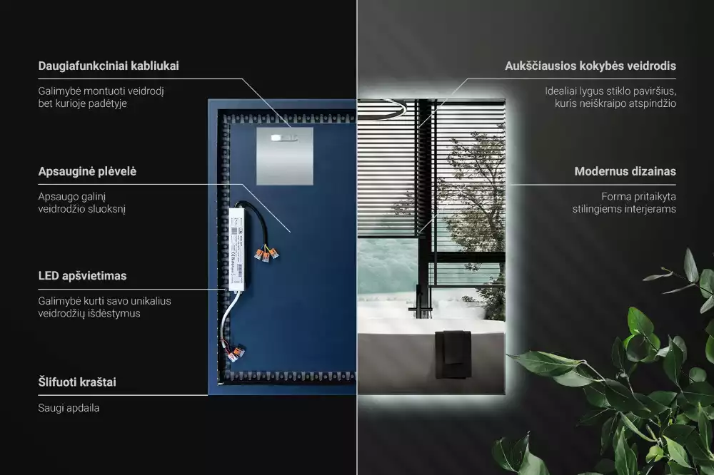 Specchio quadrato LED moderno