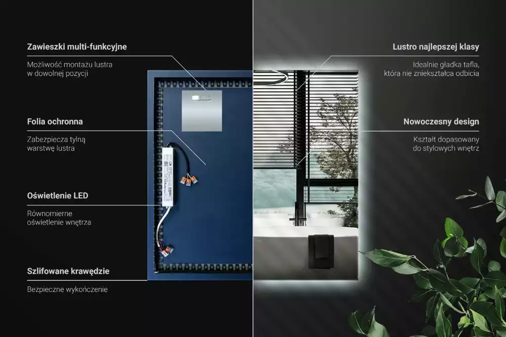 Specchio quadrato LED moderno