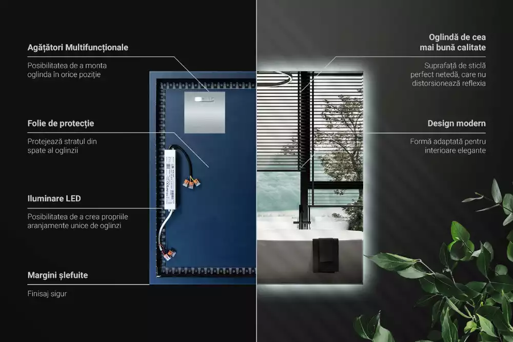 Specchio quadrato LED moderno