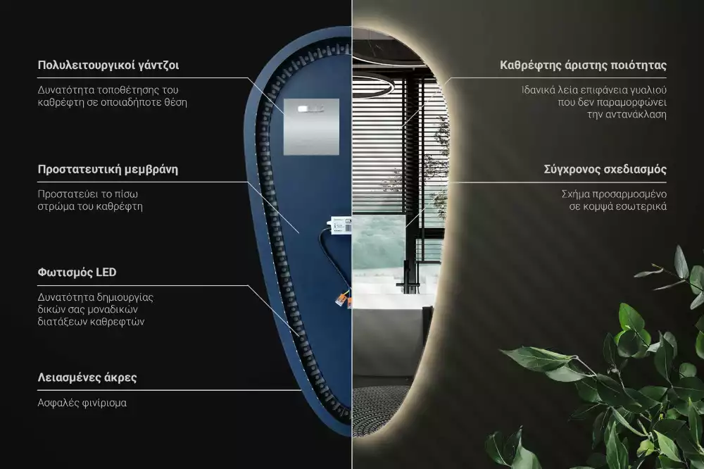 Specchio a goccia led da parete