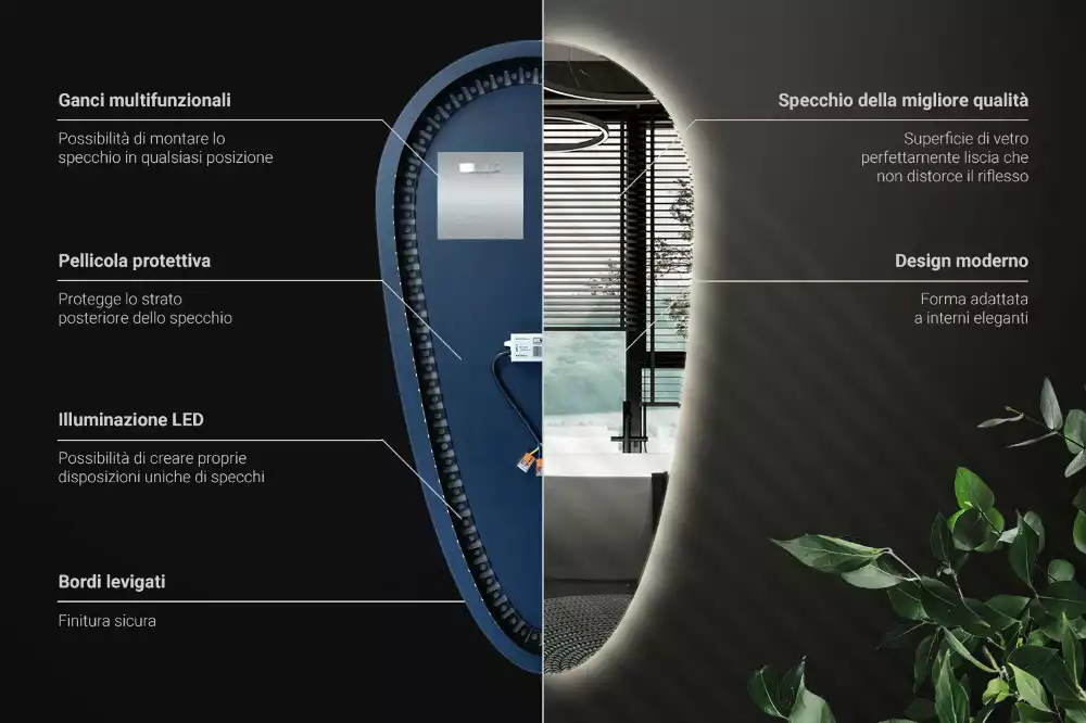 Specchio a goccia led da parete