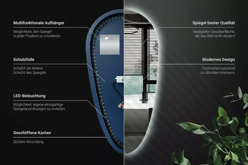 Specchio a goccia led da parete