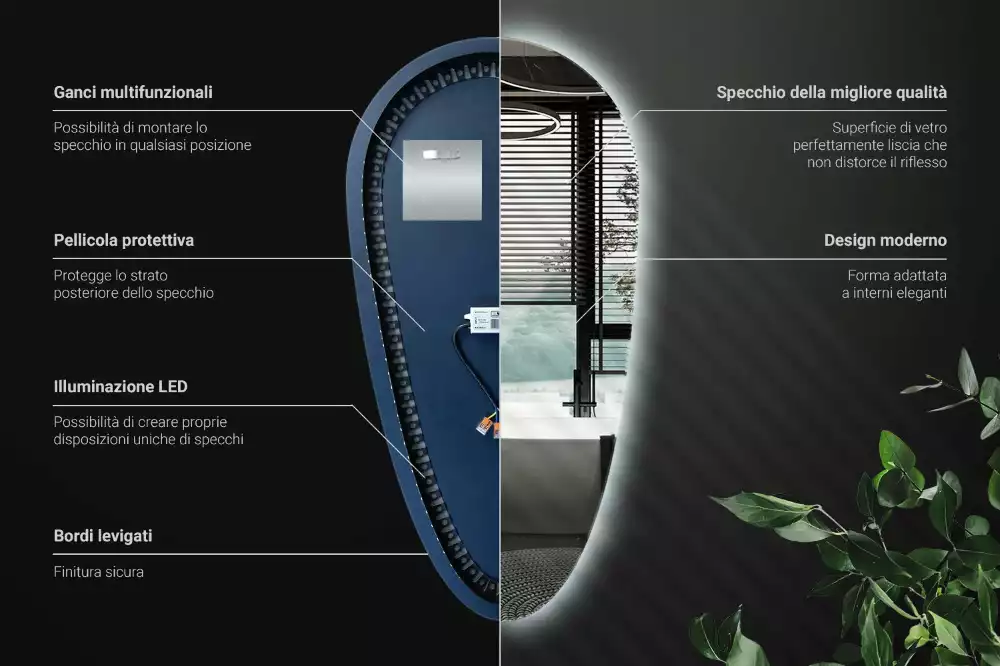 Specchio a goccia led da parete