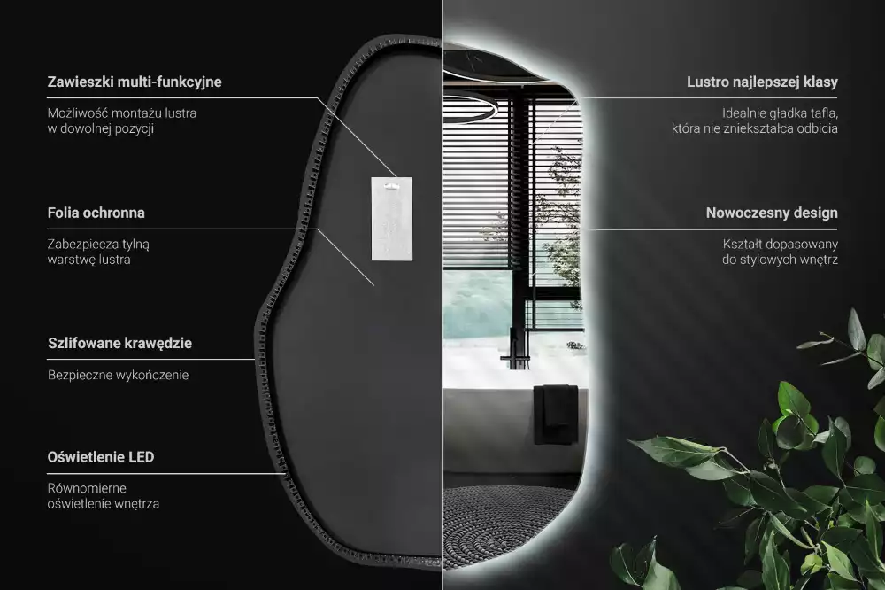 Specchio forma irregolare con LED decorativo