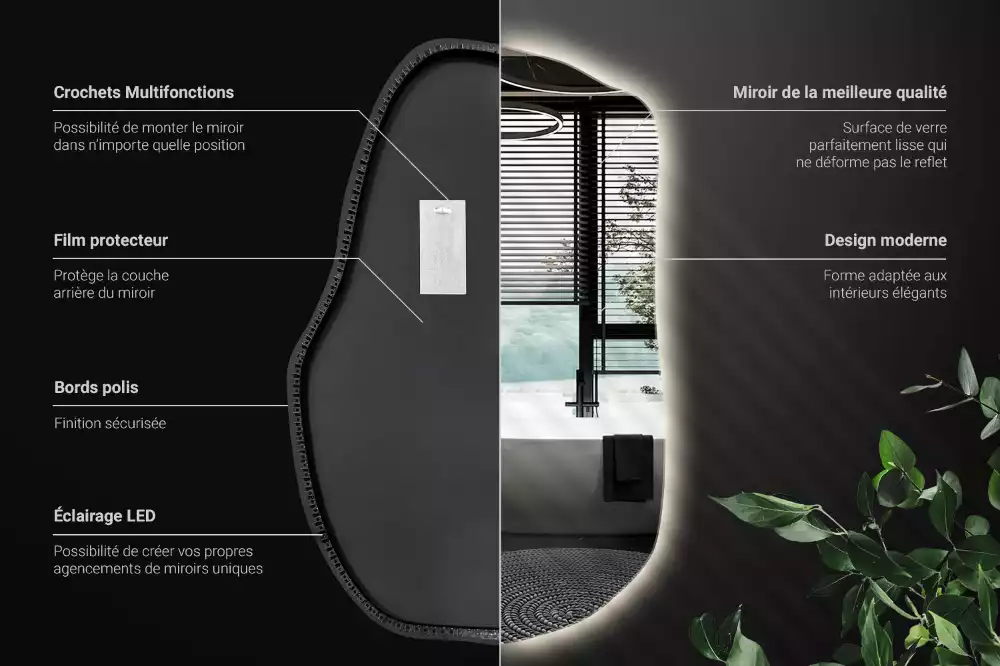 Specchio forma irregolare con LED decorativo