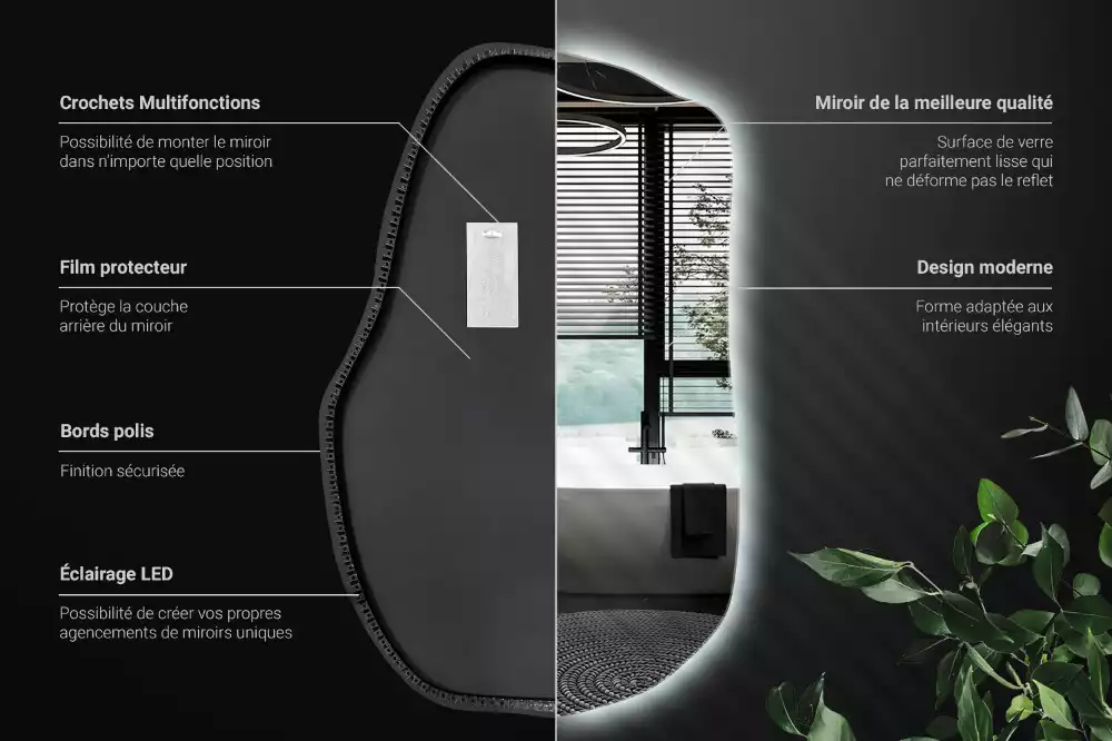 Specchio forma irregolare con LED decorativo