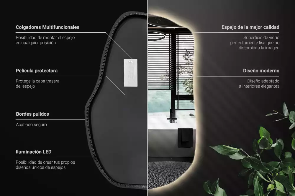 Specchio forma irregolare con LED decorativo