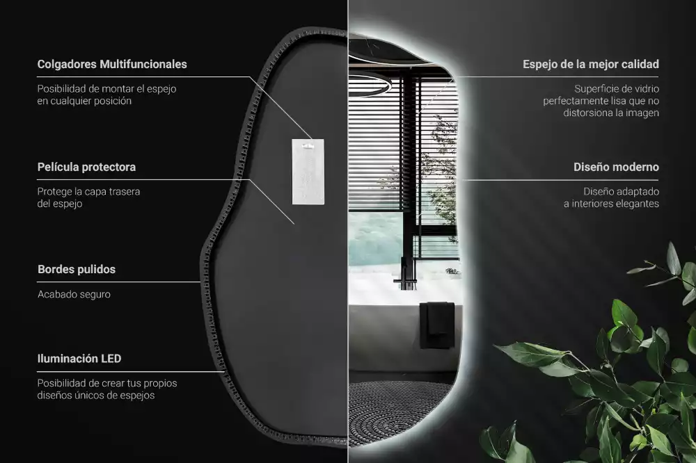 Specchio forma irregolare con LED decorativo