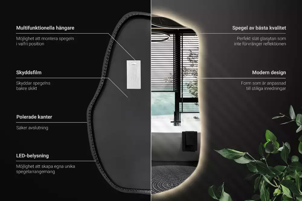 Specchio forma irregolare con LED decorativo