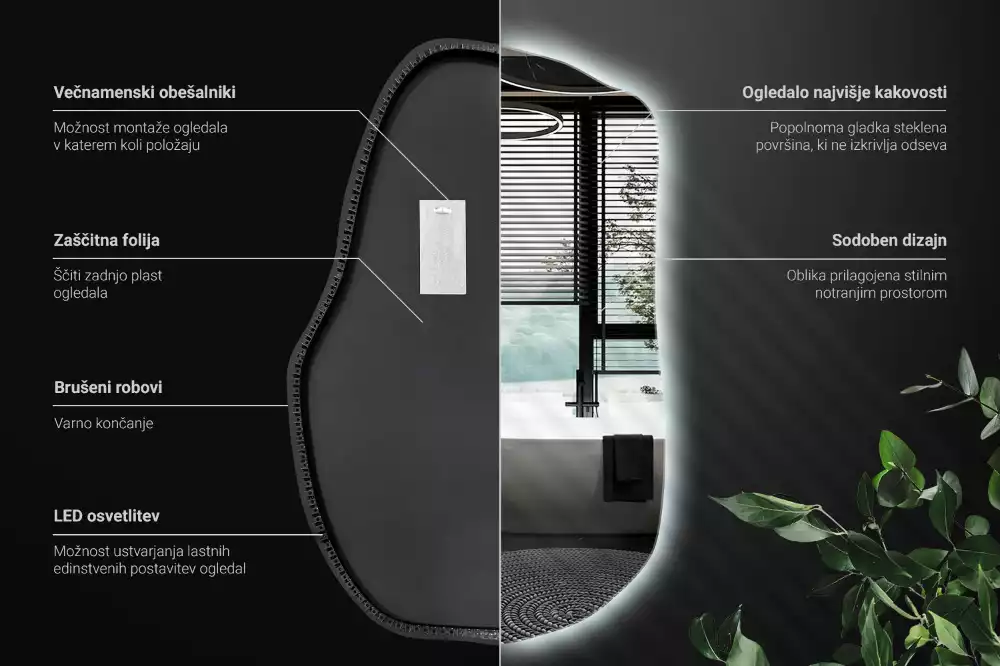 Specchio forma irregolare con LED decorativo