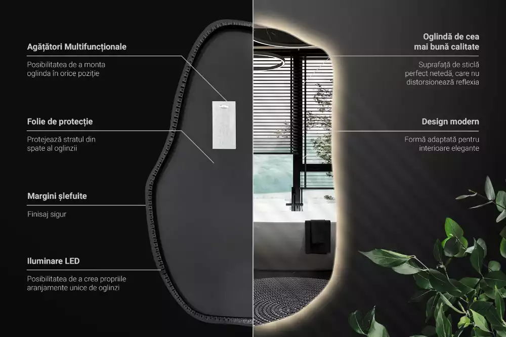 Specchio forma irregolare con LED decorativo