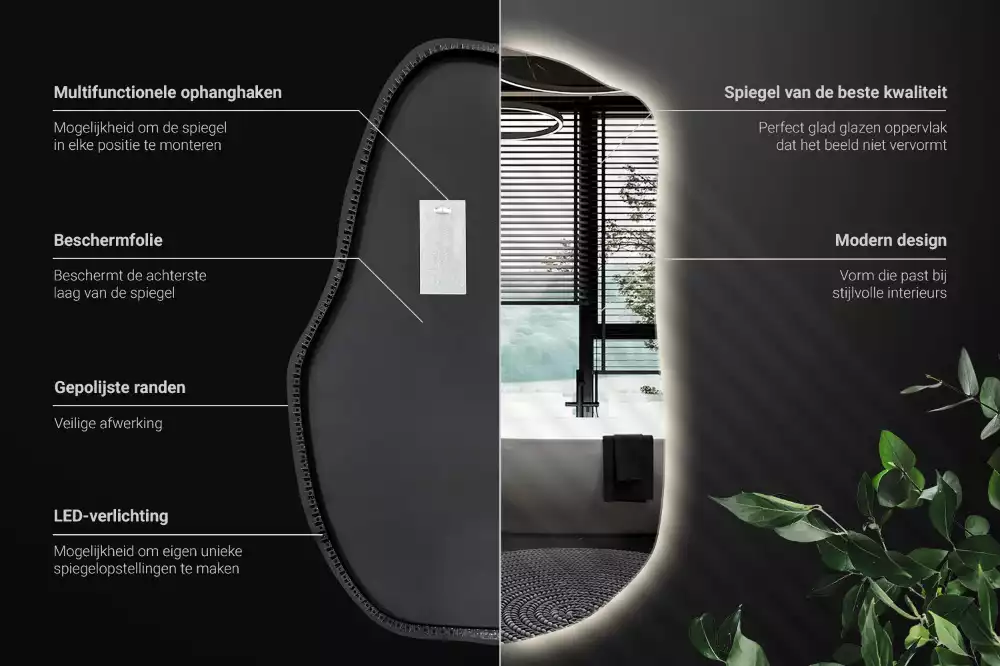 Specchio forma irregolare con LED decorativo