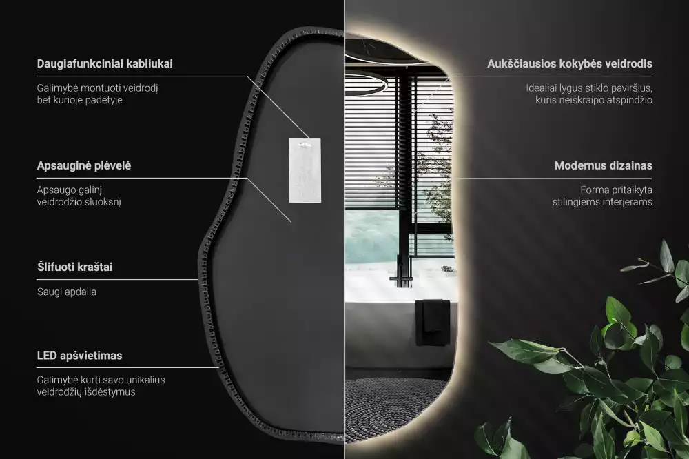 Specchio forma irregolare con LED decorativo