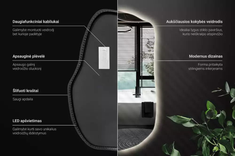 Specchio forma irregolare con LED decorativo