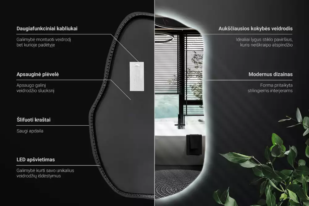 Specchio forma irregolare con LED decorativo