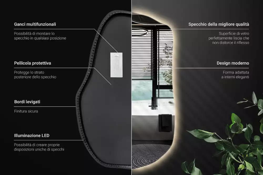 Specchio forma irregolare con LED decorativo