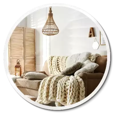 Specchio rotondo da appendere con cornice bianca