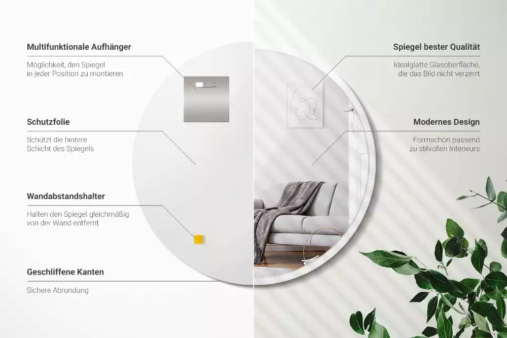 Specchio rotondo da appendere con cornice bianca