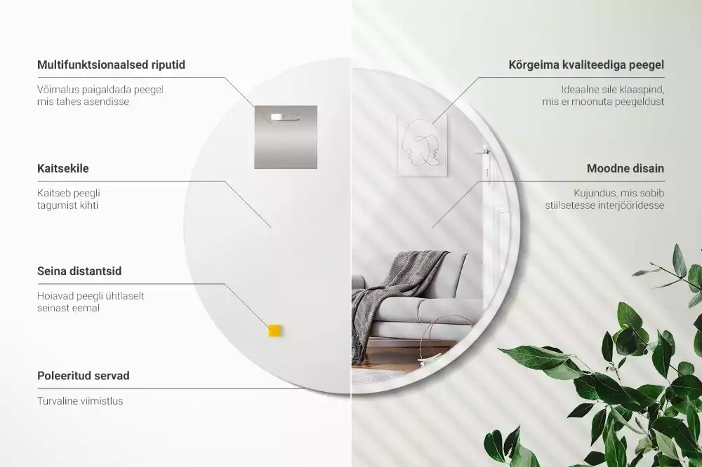 Specchio rotondo da appendere con cornice bianca