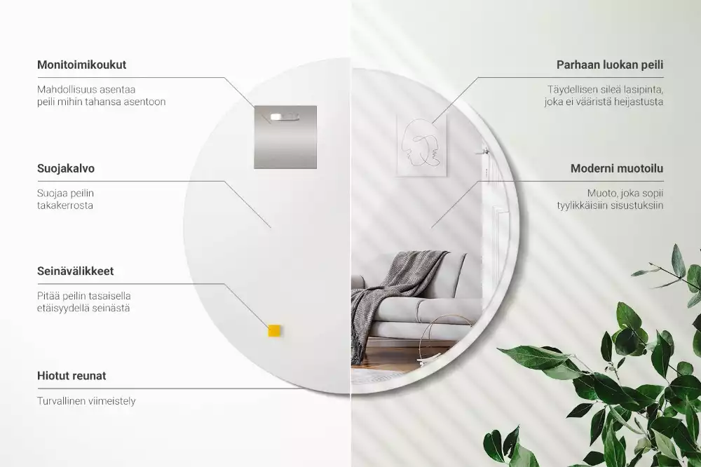 Specchio rotondo da appendere con cornice bianca