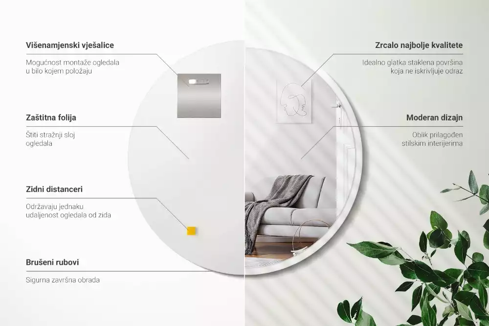 Specchio rotondo da appendere con cornice bianca