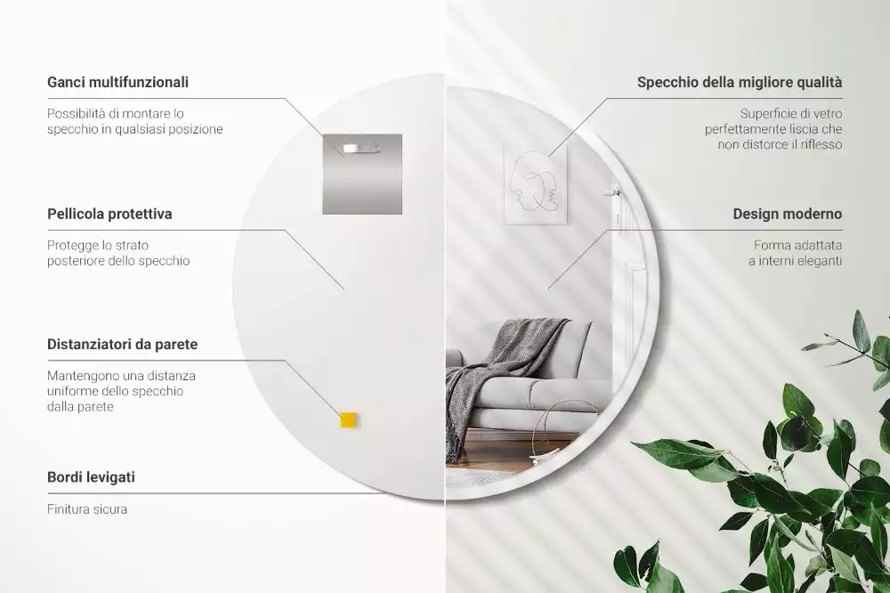 Specchio rotondo da appendere con cornice bianca
