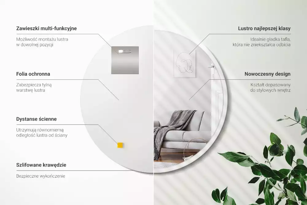 Specchio rotondo da appendere con cornice bianca