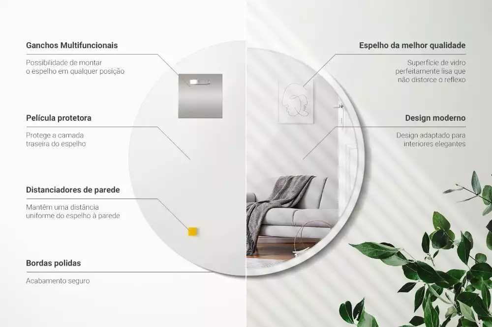 Specchio rotondo da appendere con cornice bianca