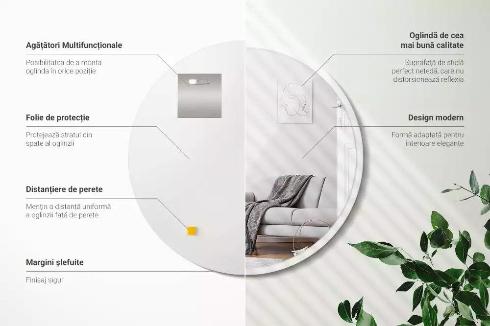 Specchio rotondo da appendere con cornice bianca