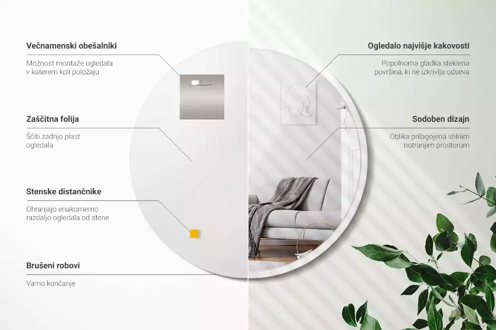 Specchio rotondo da appendere con cornice bianca