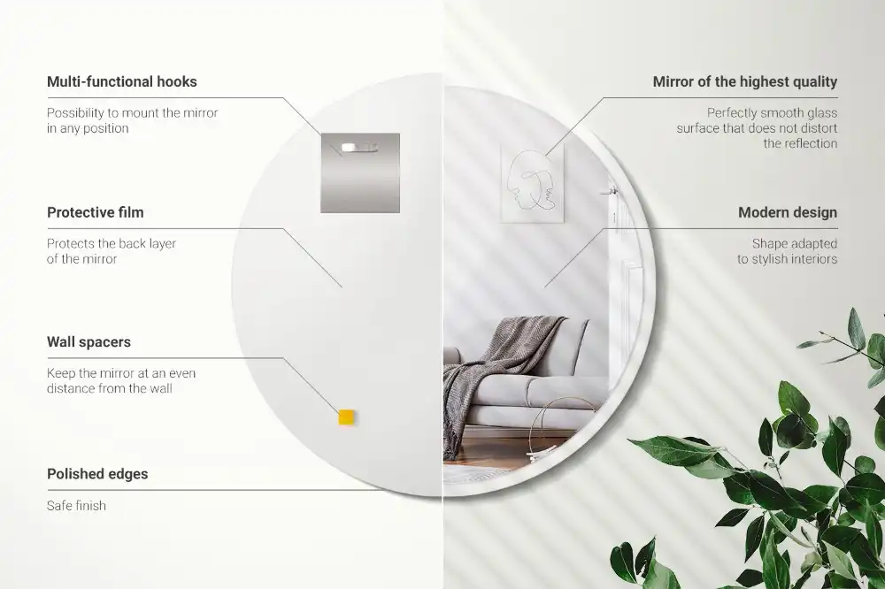 Specchio rotondo da appendere con cornice bianca