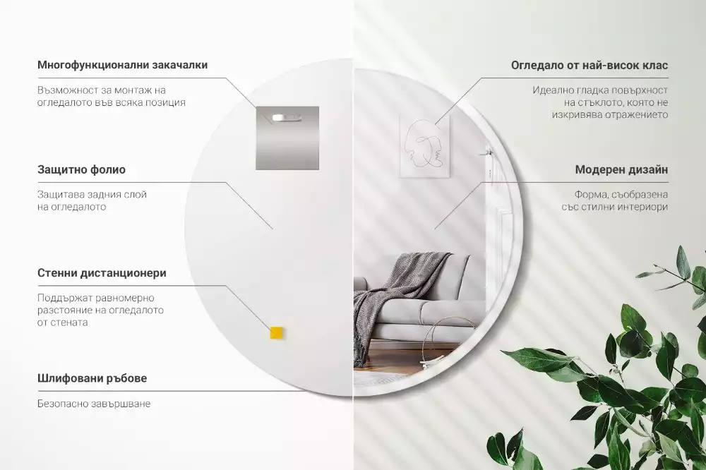 Specchio rotondo da appendere con cornice bianca