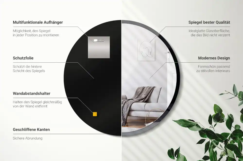 Specchio rotondo da parete con cornice nera