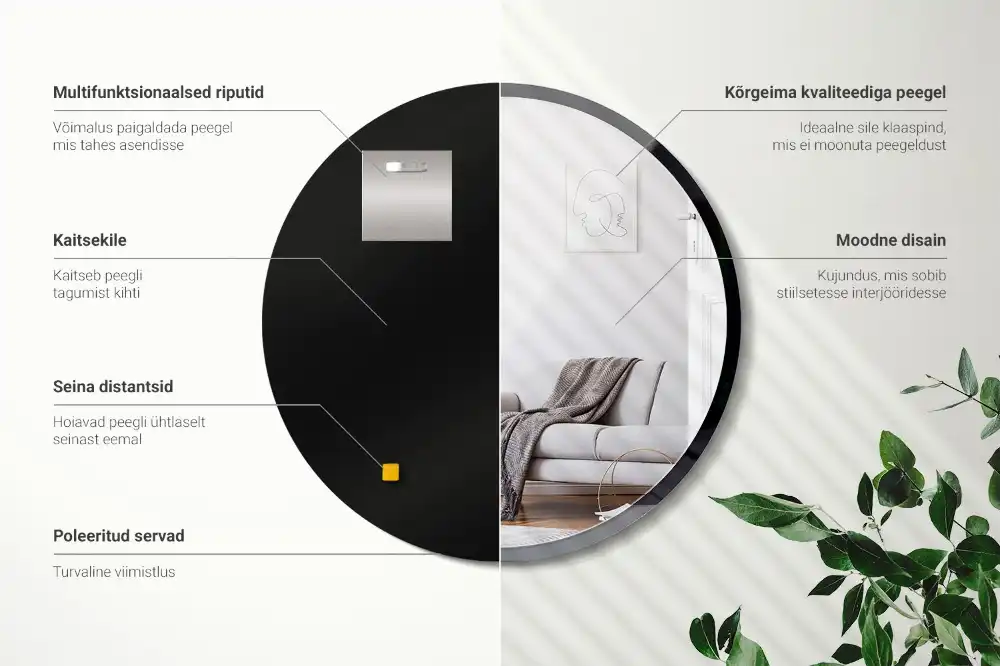 Specchio rotondo da parete con cornice nera