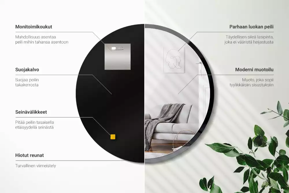 Specchio rotondo da parete con cornice nera